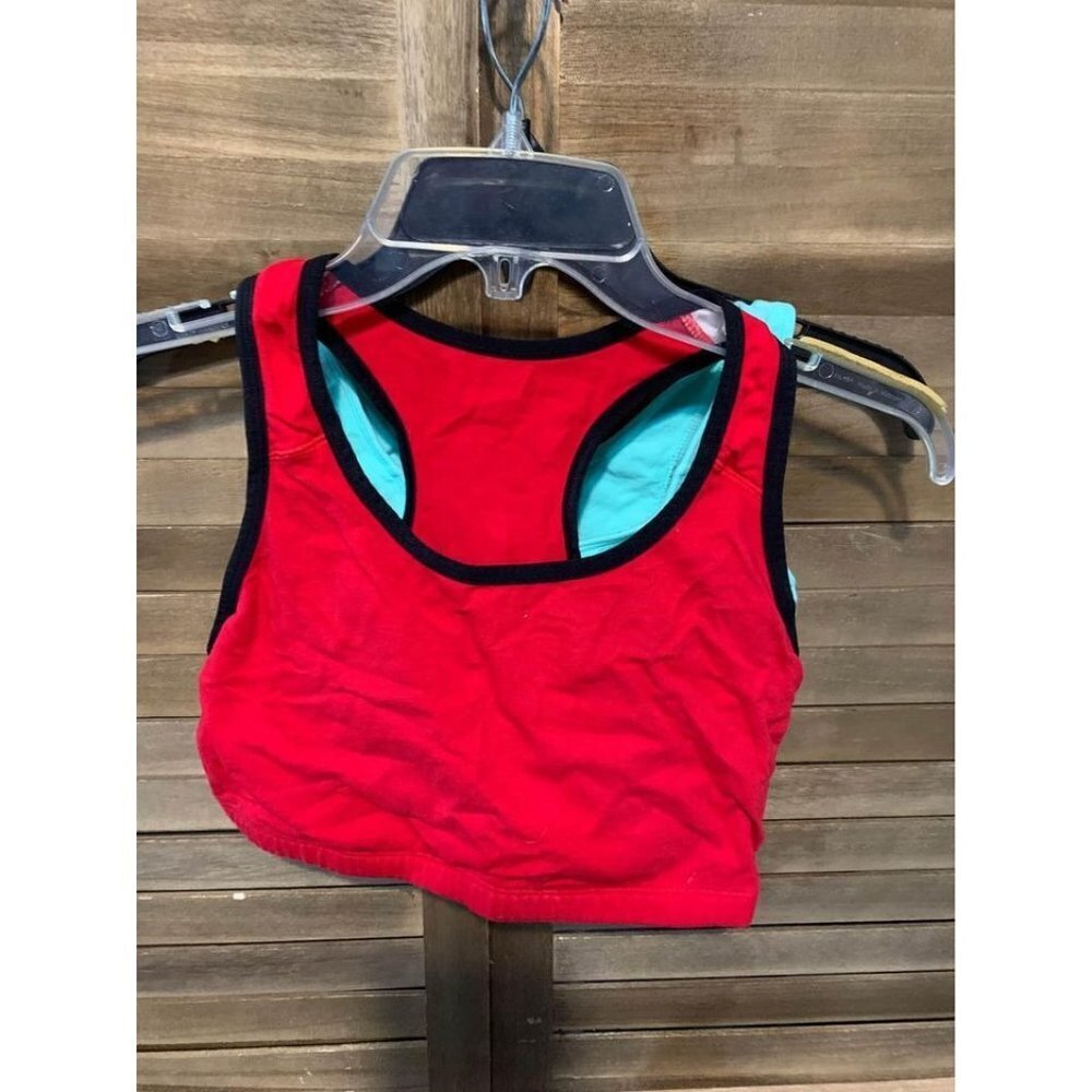 Two Fruit of the Loom Cotton Sports Bra Bundle- Red and Teal Girls Size 38